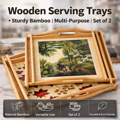 Wooden Tray Set 3 Pcs | Bamboo Serving Trays with Handles | Decorative & Multipurpose