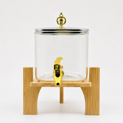 Premium Glass Beverage Dispenser with Wooden Stand & Gold Tap – 2 Liter
