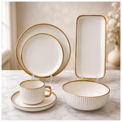 Luxury Bone China Dinner Set with Gold Rim – 32 Piece Premium Dining Collection