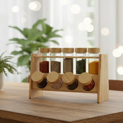 9 Pcs Spice Set β Glass Jars with Wooden Stand