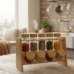 9 Pcs Spice Set β Glass Jars with Wooden Stand