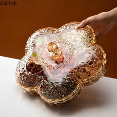 Luxury Crystal Dry Fruit Dish with Lid – Elegant Flower Shape Serving Bowl