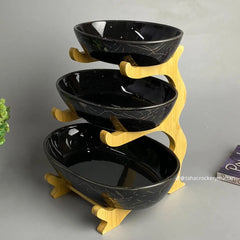 3-Tier Ceramic Serving Platter with Wooden Stand β Elegant Snack & Dessert Display