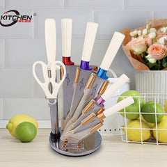Premium German-Style Knife Set with Acrylic Rotating Stand – 8 Piece Kitchen Collection