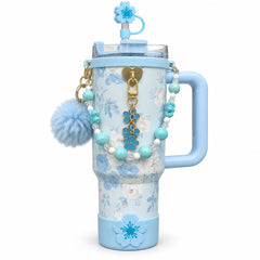Floral Charm Tumbler – Cute Beaded & Pom-Pom Water Bottle