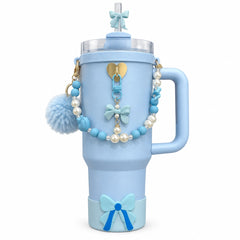 Floral Charm Tumbler – Cute Beaded & Pom-Pom Water Bottle
