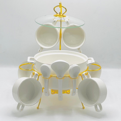 Luxury 15-Piece Ceramic Soup Set with Golden Rotating Stand
Option 2: Elegant & Royal
Royal White & Gold Porcelain Soup Server Set with Glass Lid
Option 3: Modern Design (For the Patterned Set)
Modern Geometric Patterned Soup Set with Serving Spoons & R