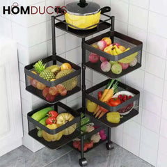 Rotating Square Kitchen Storage Trolly