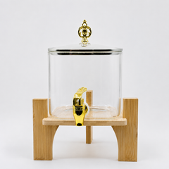 Premium Glass Beverage Dispenser with Wooden Stand & Gold Tap – 2 Liter