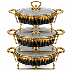 Royal 3-Tier Chafing Dish Serving Set – Elegant Buffet Food Warmer with Glass Lids