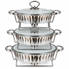 Royal 3-Tier Chafing Dish Serving Set – Elegant Buffet Food Warmer with Glass Lids