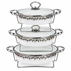 Royal 3-Tier Chafing Dish Serving Set – Elegant Buffet Food Warmer with Glass Lids