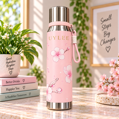 Elegant Floral Stainless Steel Water Bottle – Insulated Bottle with Carry Strap