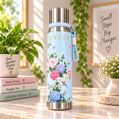 Elegant Floral Stainless Steel Water Bottle – Insulated Bottle with Carry Strap