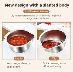 Premium Stainless Steel Strainer & Mixing Bowl Set – Dual Use for Washing, Draining & Cooking Prep
