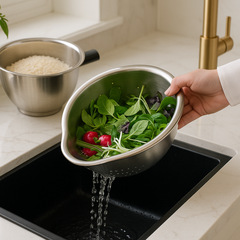 Premium Stainless Steel Strainer & Mixing Bowl Set – Dual Use for Washing, Draining & Cooking Prep