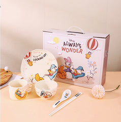 Disney Donald Duck 5-Piece Kids Dinner Set – Premium Ceramic Plate, Bowl, Cup, Spoon & Chopsticks Gift Set
