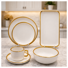 Luxury Bone China Dinner Set with Gold Rim – 32 Piece Premium Dining Collection