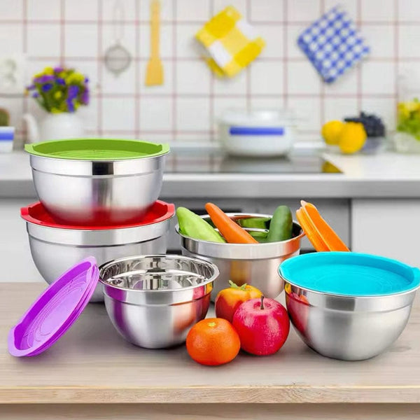 Stainless Steel Bowl Set | Airtight Lids – 5 Pcs | Pure Steel