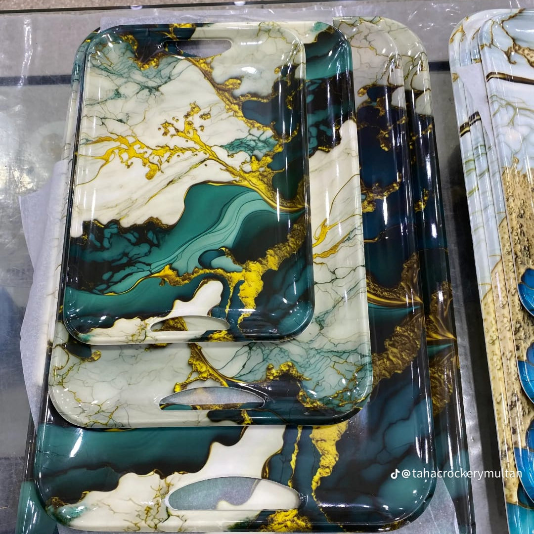 Premium Melamine Serving Tray Set – 4 Pcs Marble Design