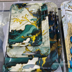 Premium Melamine Serving Tray Set – 4 Pcs Marble Design
