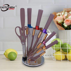 Premium German-Style Knife Set with Acrylic Rotating Stand – 8 Piece Kitchen Collection