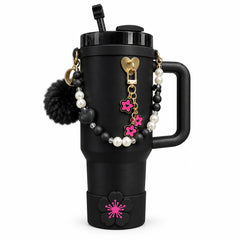 Floral Charm Tumbler – Cute Beaded & Pom-Pom Water Bottle