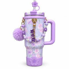 Floral Charm Tumbler – Cute Beaded & Pom-Pom Water Bottle