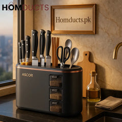 Ascor Luxe 8-in-1 Kitchen Organizer – Knife, Utensil & Spice Holder