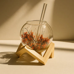 FloralSip Double Wall Tumbler with Wooden Base