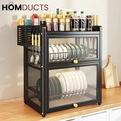 Double Layer Dustproof Kitchen Dish Drying Rack