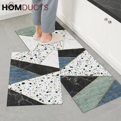 Geometric Anti-Fatigue Kitchen Mat Set – Marble, Terrazzo & Gold Design (2pcs)