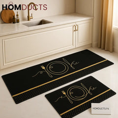 Luxury Black & Gold Kitchen Mat Set – Non-Slip, Waterproof, Premium Quality (2-Piece)